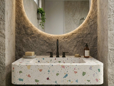 Top 5 Mẫu Chậu Rửa Mặt Đá Terrazzo Treo Tường Đẹp, Hiện Đại