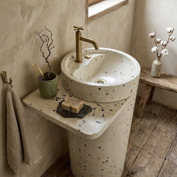 Lavabo Trụ Đứng Terrazzo Theo Kích Thước