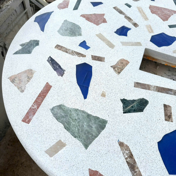 Gia Công Mặt Bàn Đá Terrazzo Kết Hợp Đá Marble Tự Nhiên Theo Yêu Cầu