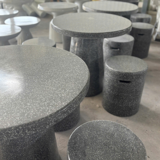 Bộ Bàn Ghế Mặt Bàn Đá Mài Đen