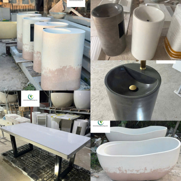 Bàn Ghế Đá, Chậu Rửa, Lavabo, Bồn Tắm Bê Tông Đá Mài Terrazzo Giá Xưởng