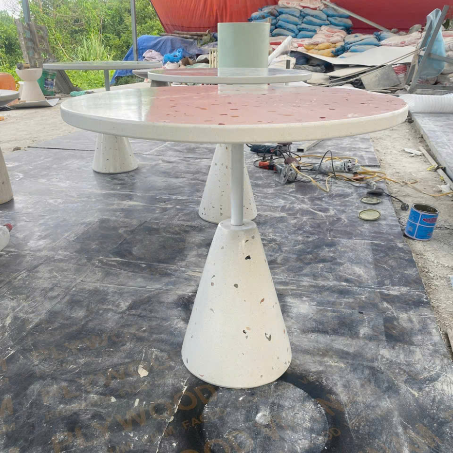 Bàn Mặt Đá Terrazzo Hình Tròn Cho Quán Cà Phê