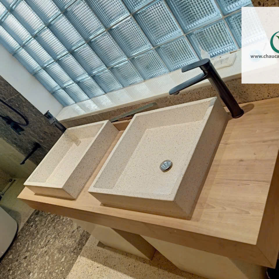 Chậu Lavabo Đá Mài Terrazzo Trụ Vuông