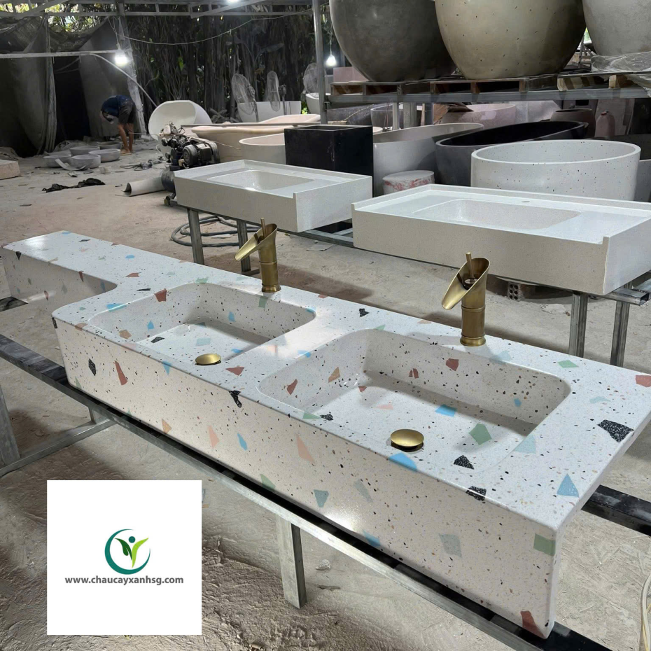 Thi công, Thiết Kế Hạng Mục Bê Tông Đá Mài Terrazzo Cho Mặt Bếp, Bàn Ghế, Lavabo, Bồn Tắm