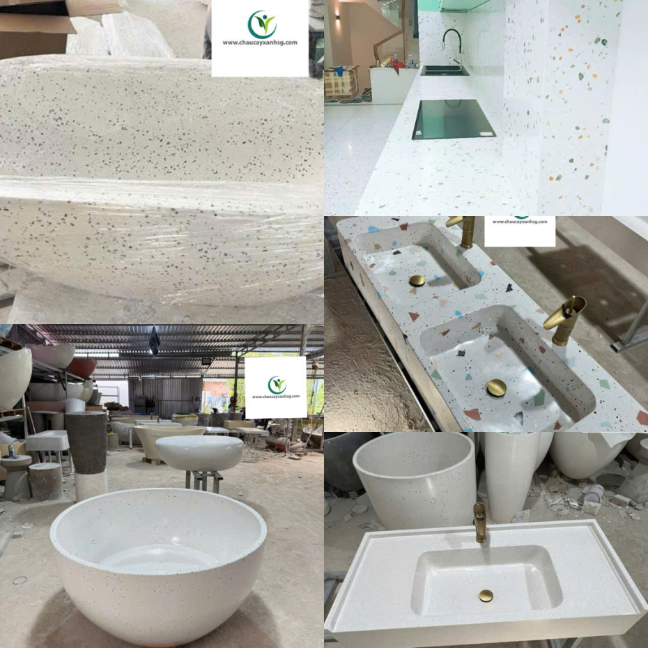 Thi công, Thiết Kế Hạng Mục Bê Tông Đá Mài Terrazzo Cho Mặt Bếp, Bàn Ghế, Lavabo, Bồn Tắm
