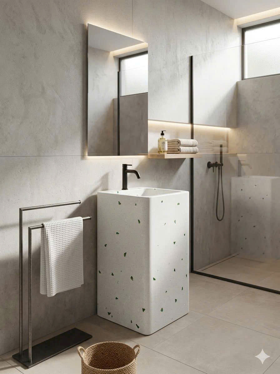 Chậu Lavabo Đá Mài trụ vuông terrazzo