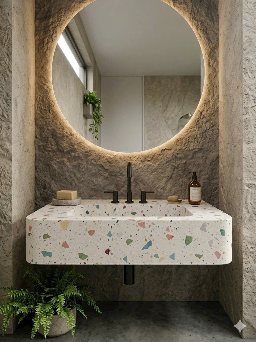 Chậu rửa lavabo treo tường đá terrazzo