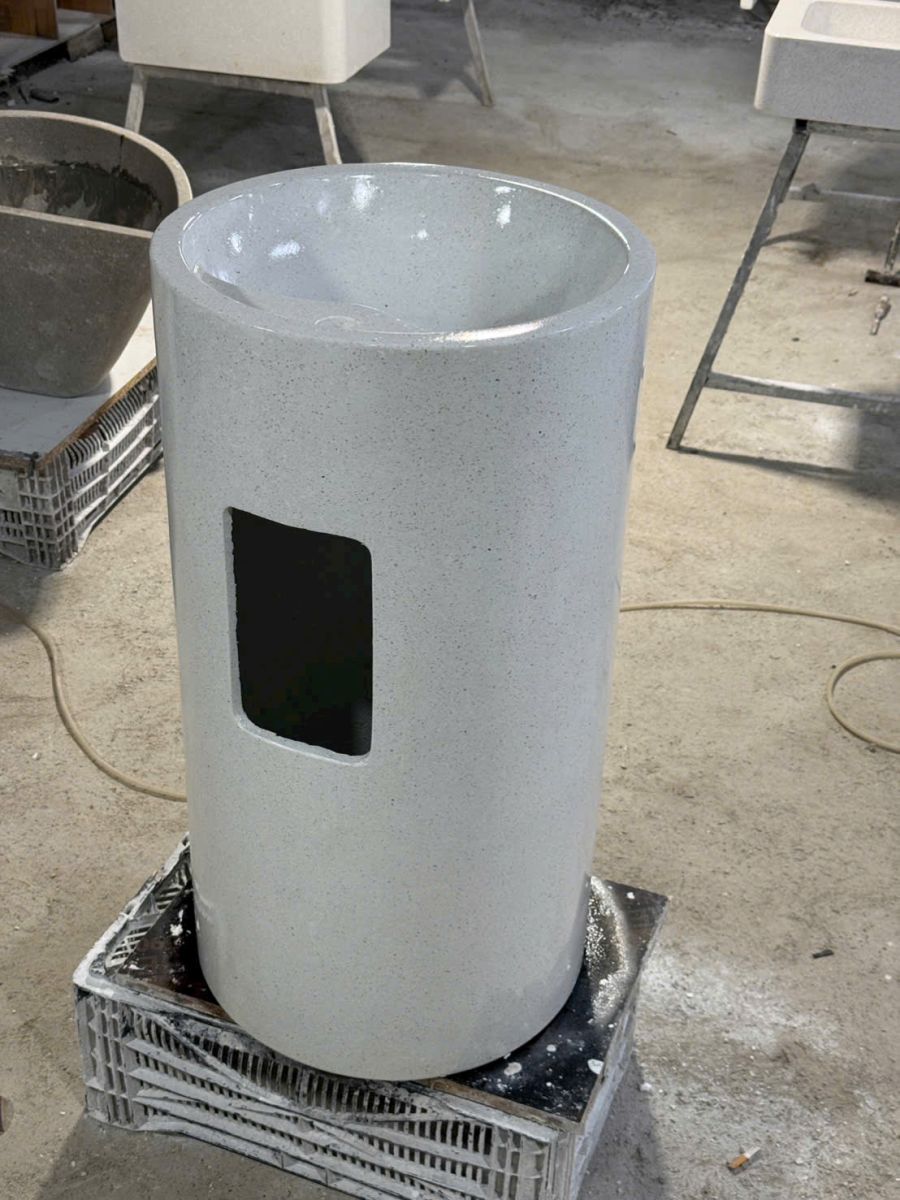 chậu rửa mặt đá terrazzo trụ tròn 