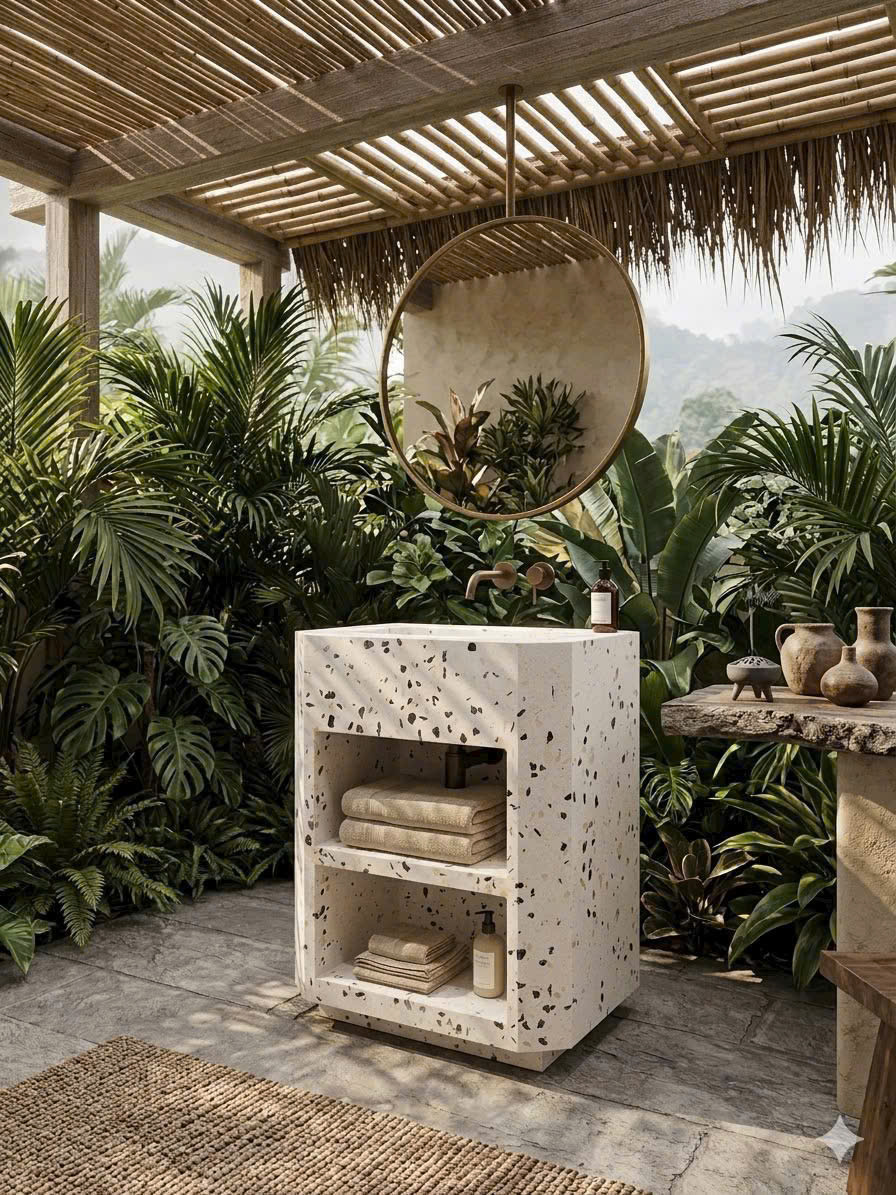 Lavabo đá mài terrazzo theo yêu cầu tại chaucayxanhsg.com